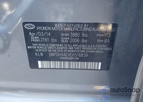 2014 Hyundai Elantra Se z USA, uszkodzony, nr VIN 5NPDH4AEXEH516839